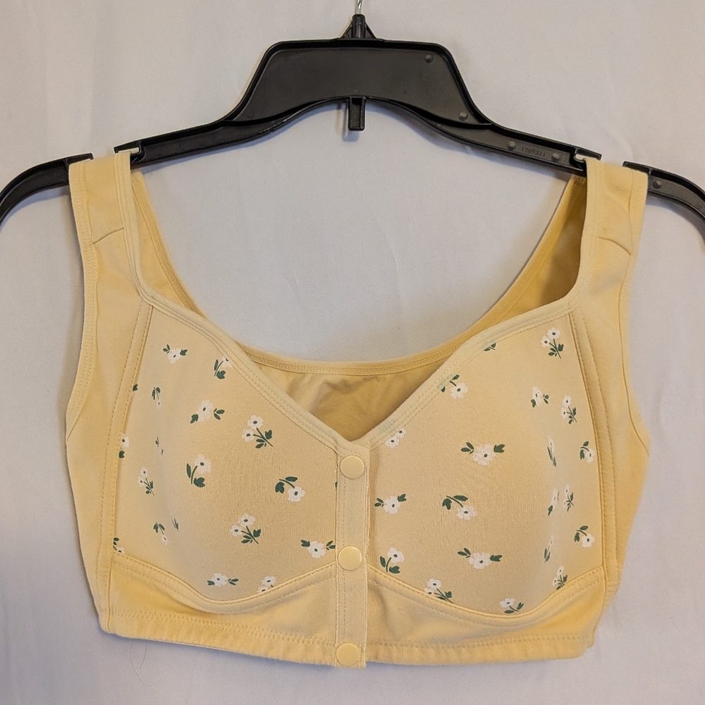 NWOT Daisy Bra Yellow Floral Front-Button Bra Sz. L